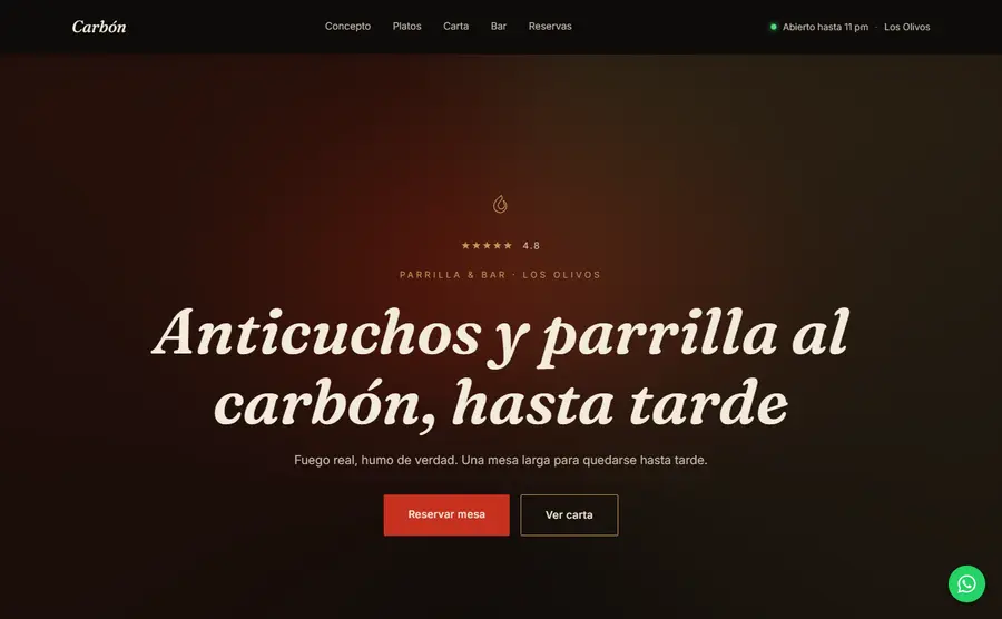 Página web para restaurante, demo Carbón