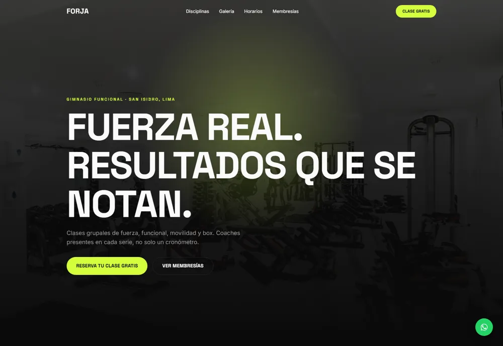 Página web para gimnasio, demo FORJA