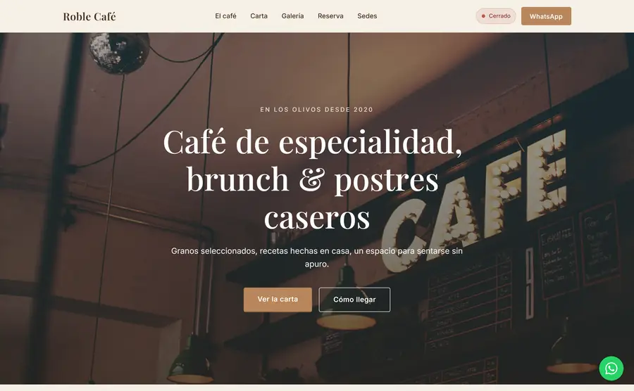 Página web para cafetería, demo Roble Café