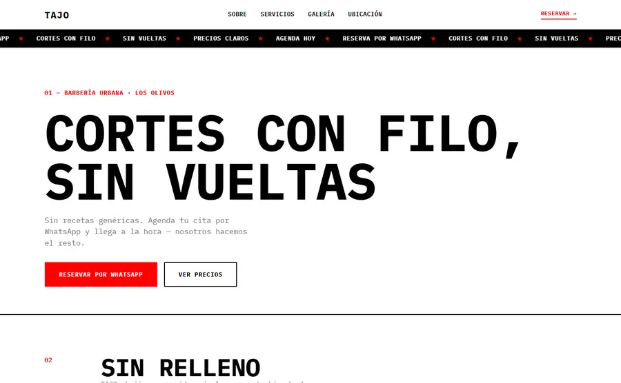 Página web para barbería, demo TAJO